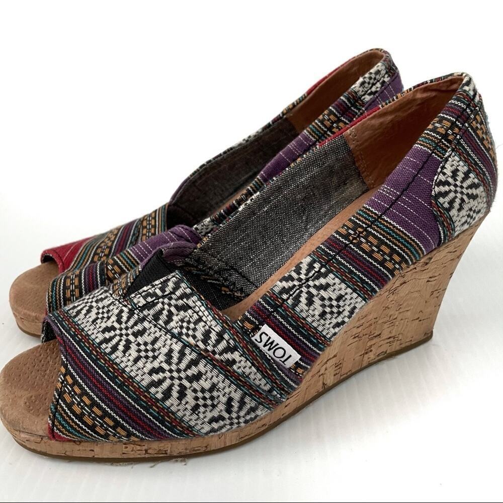 Toms multi color cork peep toe wedges
